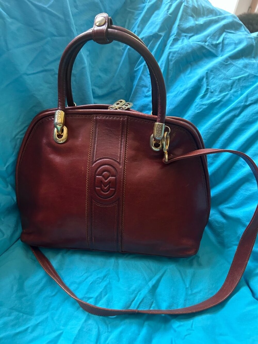 Marino Orlandi Italian Leather Satchel Crossbody Cognac Brown Vintage
